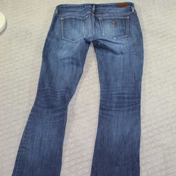 Vintage Guess Denim Jeans Womens Size 27 Boot Leg Low Waist Dark Wash Blue - Picture 2 of 6